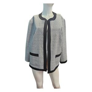 Calvin Klein Blazer Women's XL Gray Tweed Black Contrast Trim